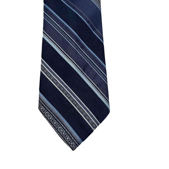 Vintage 70s Johnny Carson Tie Mens Blue Repp Stripe Polyester Office Madmen - Picture 3 of 6